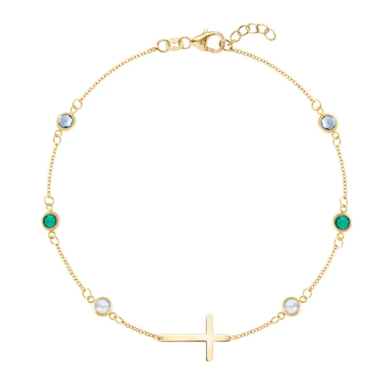Personalized Bayberry Birthstone Cross Bracelet in 14k Gold sold by Haverhill
