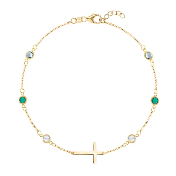 Personalized Bayberry Birthstone Cross Bracelet in 14k Gold sold by Haverhill