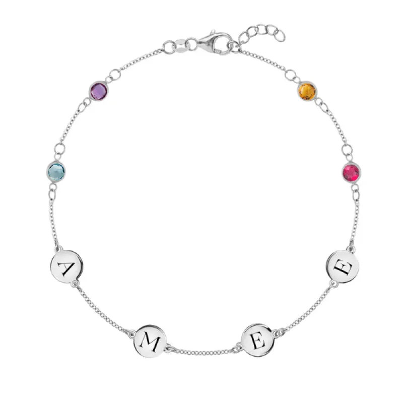 Personalized Classic 4 Letter & 4 Birthstone Bracelet in 14k Gold sold by Haverhill