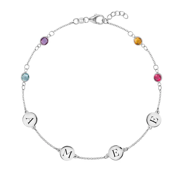 Personalized Classic 4 Letter & 4 Birthstone Bracelet in 14k Gold sold by Haverhill