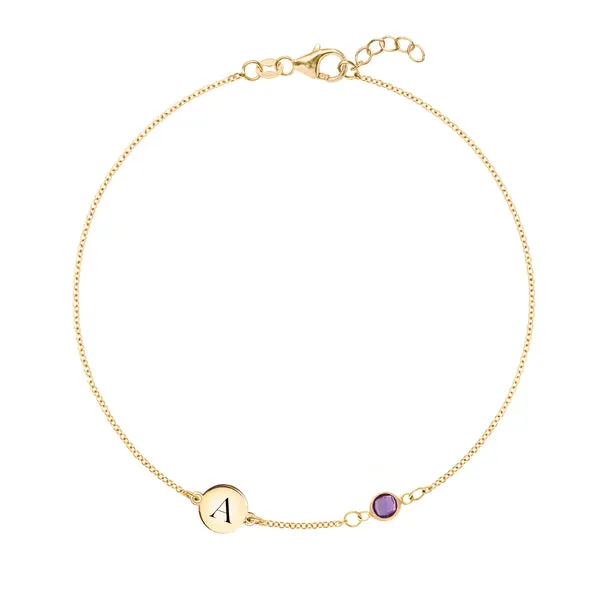 Personalized Classic 1 Letter & 1 Birthstone Bracelet in 14k Gold sold by Haverhill