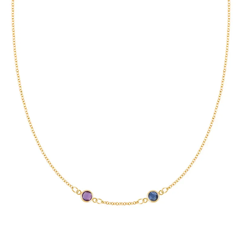 Personalized Classic 2 Birthstone Necklace in 14k Gold (Centered) sold by Haverhill