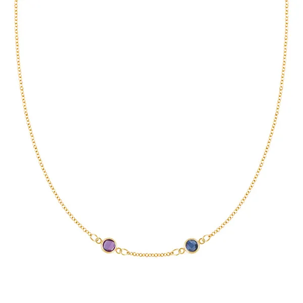 Personalized Classic 2 Birthstone Necklace in 14k Gold (Centered) sold by Haverhill