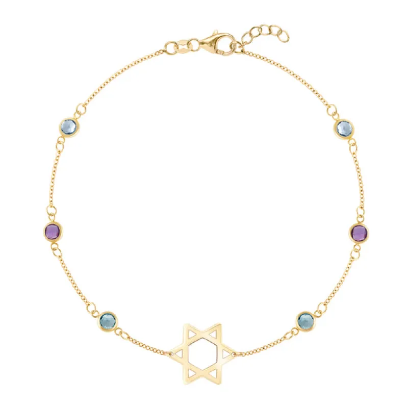 Personalized Bayberry Birthstone Star of David Bracelet in 14k Gold sold by Haverhill