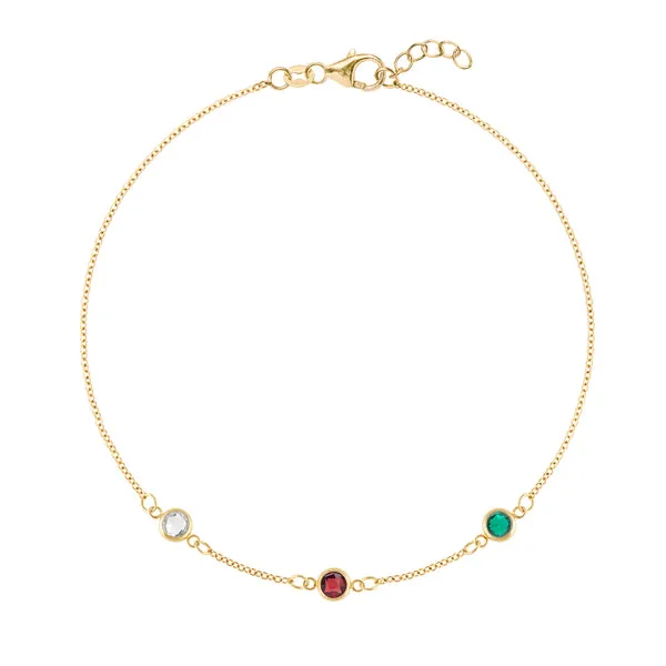 Personalized Classic 3 Birthstone Bracelet in 14k Gold sold by Haverhill
