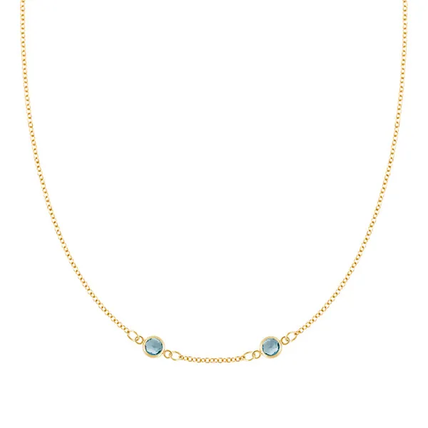 Personalized Classic 2 Birthstone Necklace in 14k Gold (Centered) sold by Haverhill