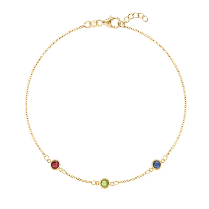 Personalized Classic 3 Birthstone Bracelet in 14k Gold sold by Haverhill