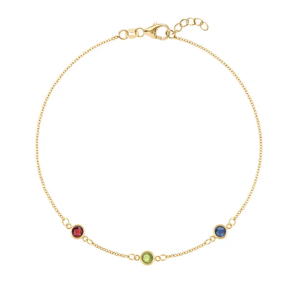 Personalized Classic 3 Birthstone Bracelet in 14k Gold sold by Haverhill
