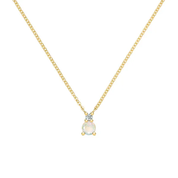 Personalized Greenwich Solitaire Birthstone & Diamond Necklace in 14k Gold sold by Haverhill