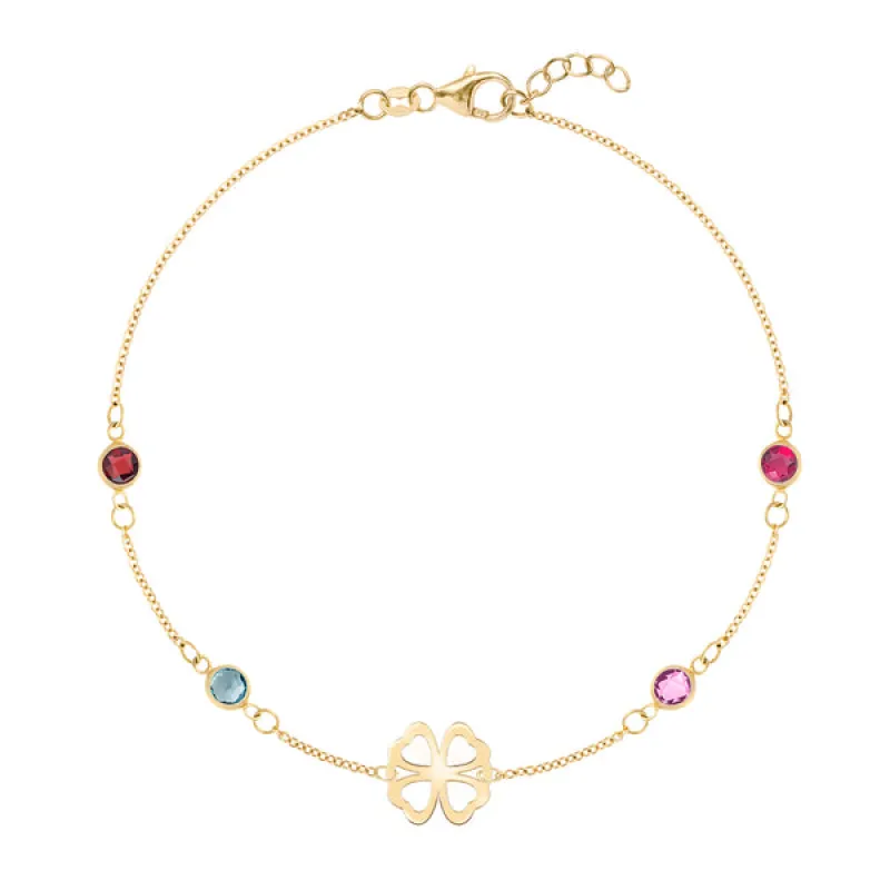 Personalized Classic Clover & 4 Birthstone Bracelet in 14k Gold sold by Haverhill