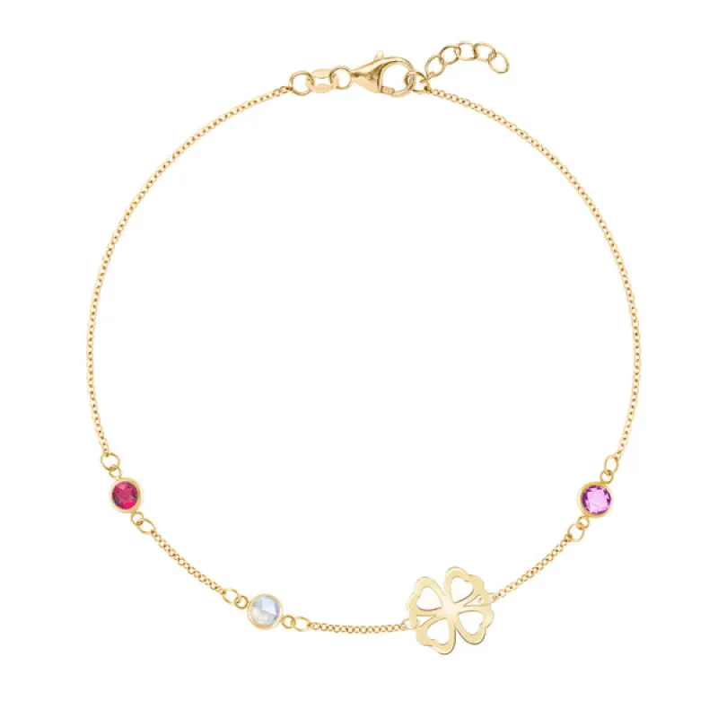 Personalized Classic Clover & 3 Birthstone Bracelet in 14k Gold sold by Haverhill