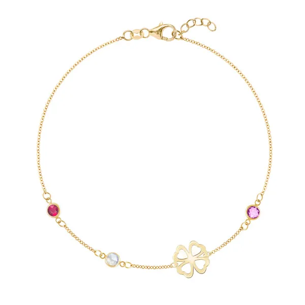 Personalized Classic Clover & 3 Birthstone Bracelet in 14k Gold sold by Haverhill