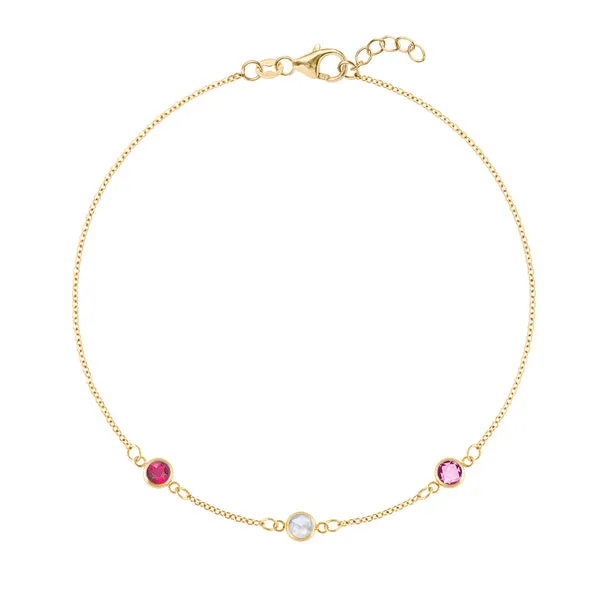 Personalized Classic 3 Birthstone Bracelet in 14k Gold sold by Haverhill