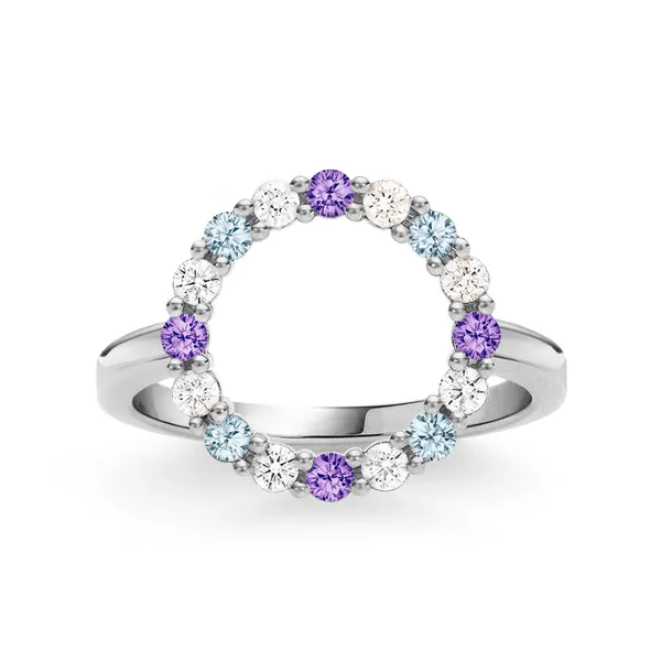 Personalized Rosecliff Circle Birthstone Ring in 14k Gold sold by Haverhill