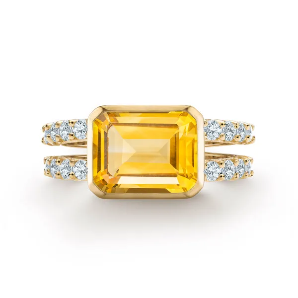 Personalized Warren Horizontal Birthstone Ring with Accent Stones in 14k Gold sold by Haverhill