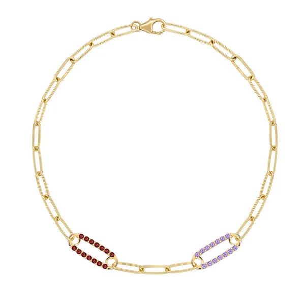 Personalized Adelaide 2 Pavé Birthstone Link Bracelet in 14k Gold sold by Haverhill