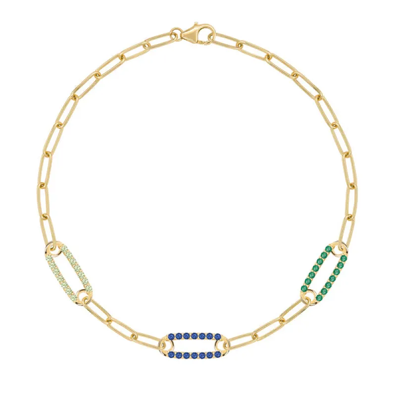 Personalized Adelaide 3 Pavé Birthstone Link Bracelet in 14k Gold sold by Haverhill