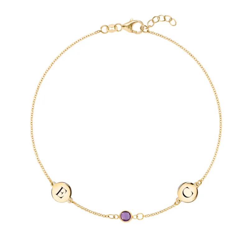 Personalized Classic 2 Letter & 1 Birthstone Bracelet in 14k Gold sold by Haverhill