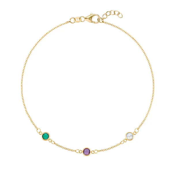 Personalized Classic 3 Birthstone Bracelet in 14k Gold sold by Haverhill