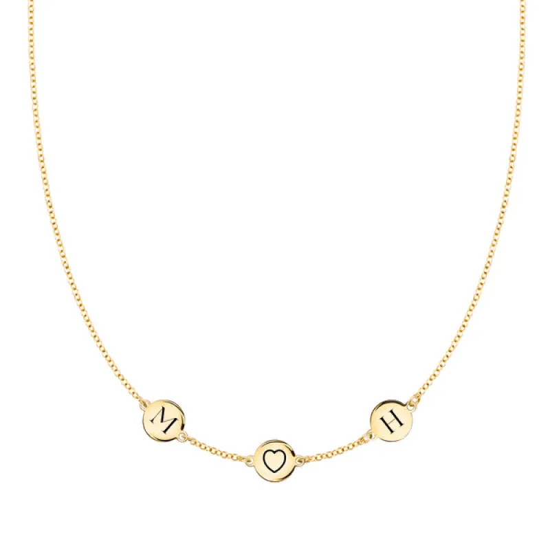 Personalized Heart Disc & 2 Letter Necklace in 14k Gold sold by Haverhill