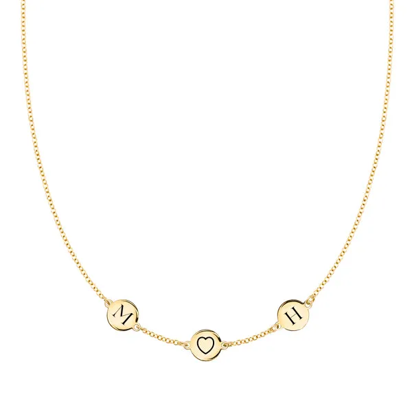 Personalized Heart Disc & 2 Letter Necklace in 14k Gold sold by Haverhill