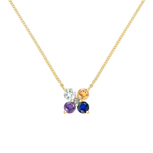 Personalized Greenwich 4 Birthstone & Diamond Necklace in 14k Gold sold by Haverhill