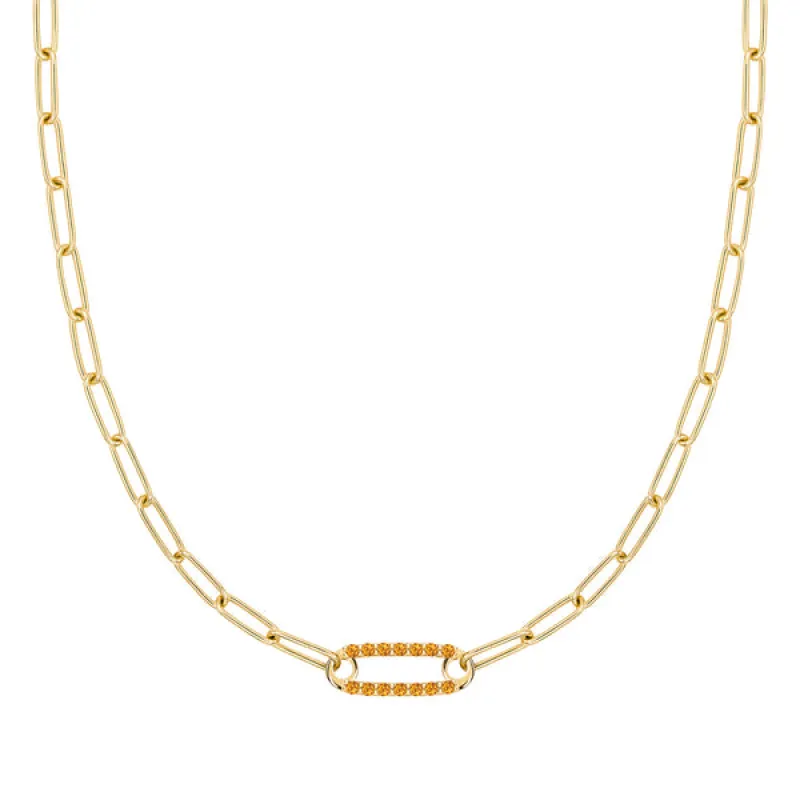 Personalized Adelaide 1 Pavé Birthstone Link Necklace in 14k Gold sold by Haverhill