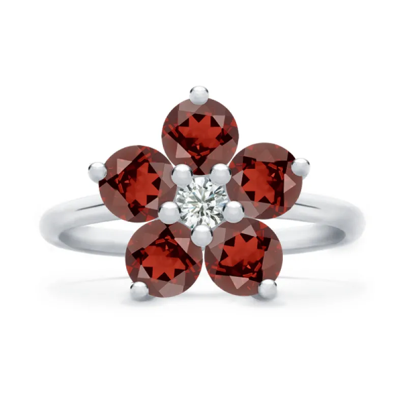 Personalized Greenwich Flower Birthstone & Diamond Ring in 14k Gold sold by Haverhill