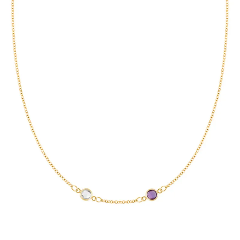 Personalized Classic 2 Birthstone Necklace in 14k Gold (Centered) sold by Haverhill