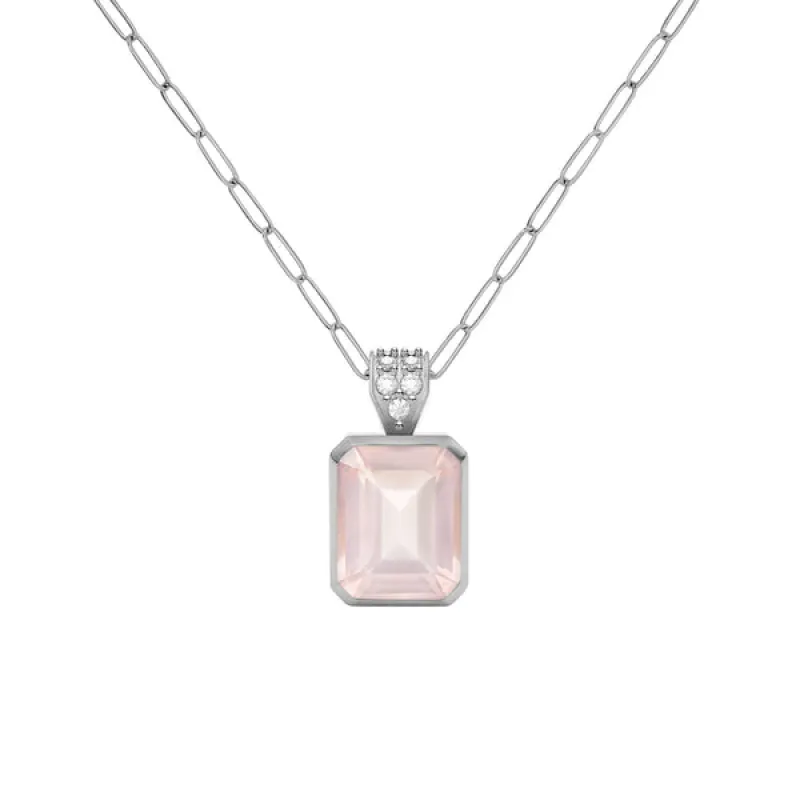 Warren Rose Quartz Pendant with Diamond Bale in 14k Gold (October) sold by Haverhill
