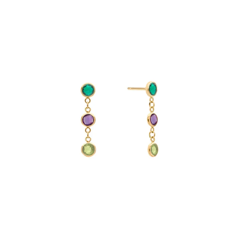 Personalized Classic 3 Birthstone Earrings in 14k Gold sold by Haverhill