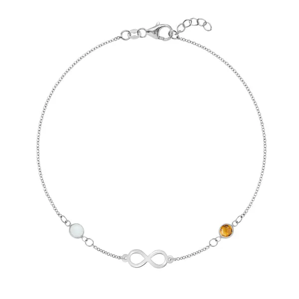 Personalized Classic Infinity & 2 Birthstone Bracelet in 14k Gold sold by Haverhill