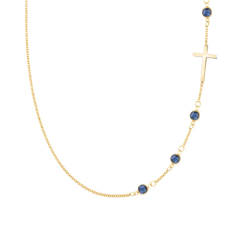 Personalized Classic Cross & 4 Birthstone Necklace in 14k Gold sold by Haverhill