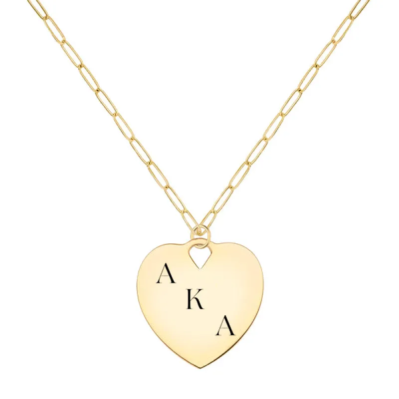 Engravable Large Flat Heart Pendant with Adelaide Mini Chain in 14k Gold sold by Haverhill