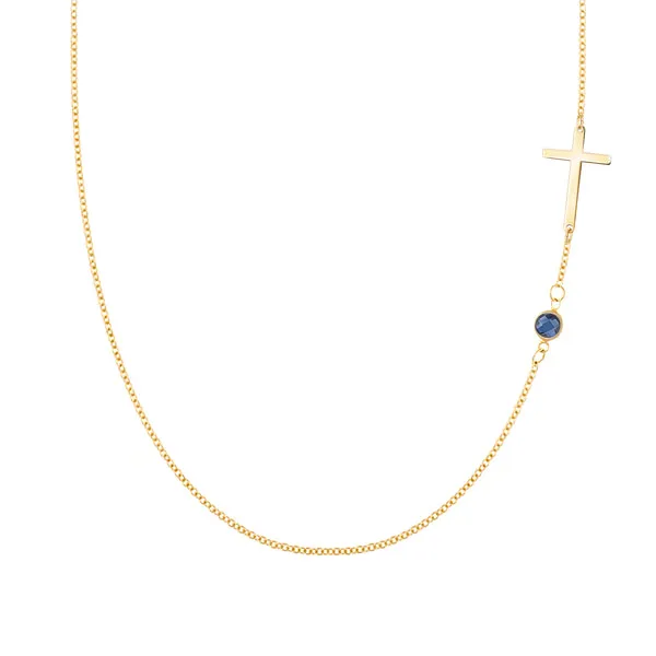 Personalized Classic Cross & 1 Birthstone Necklace in 14k Gold sold by Haverhill