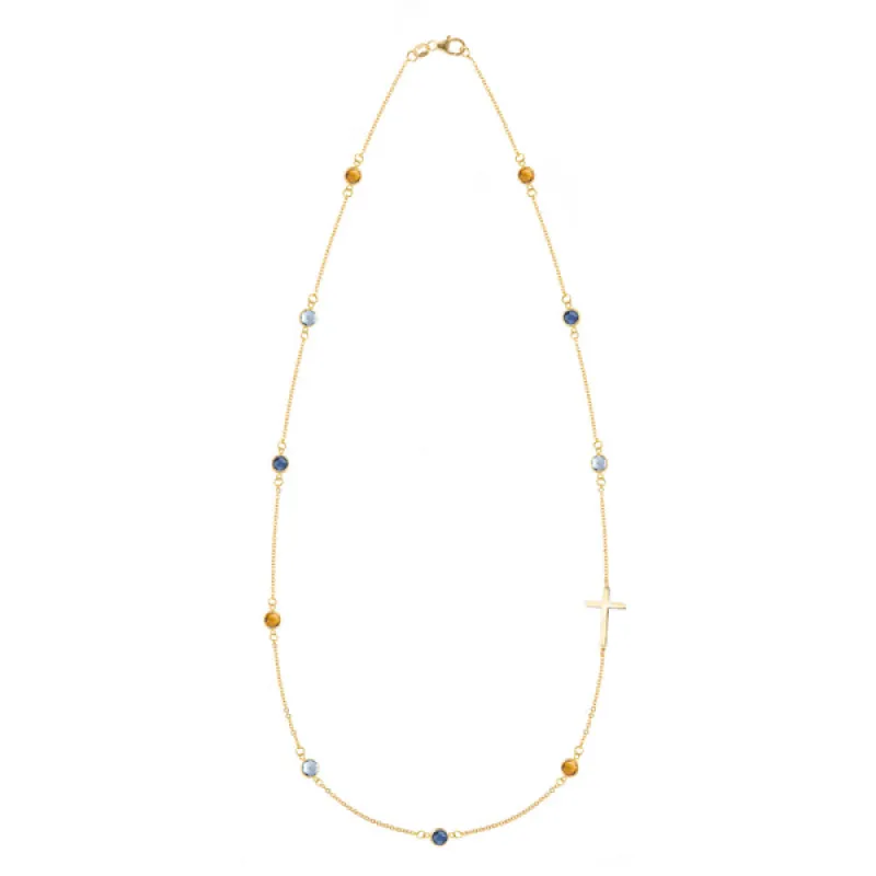 Personalized Bayberry Birthstone Cross Necklace in 14k Gold sold by Haverhill