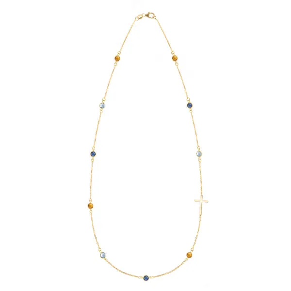 Personalized Bayberry Birthstone Cross Necklace in 14k Gold sold by Haverhill