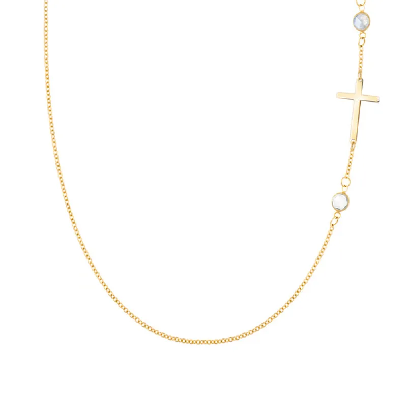 Personalized Classic Cross & 2 Birthstone Necklace in 14k Gold sold by Haverhill
