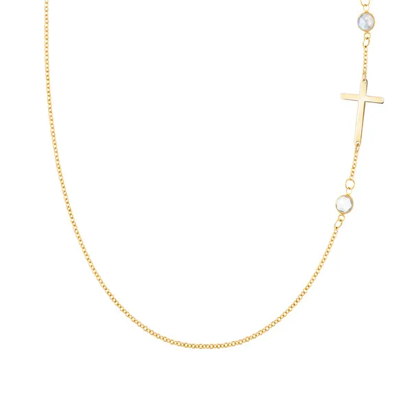 Personalized Classic Cross & 2 Birthstone Necklace in 14k Gold sold by Haverhill