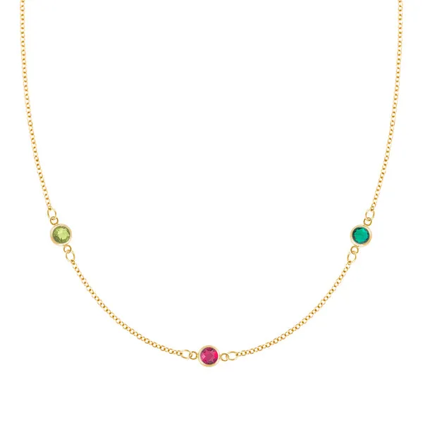Personalized Classic 3 Birthstone Necklace in 14k Gold sold by Haverhill