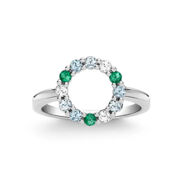 Personalized Rosecliff Small Circle Birthstone Ring in 14k Gold sold by Haverhill