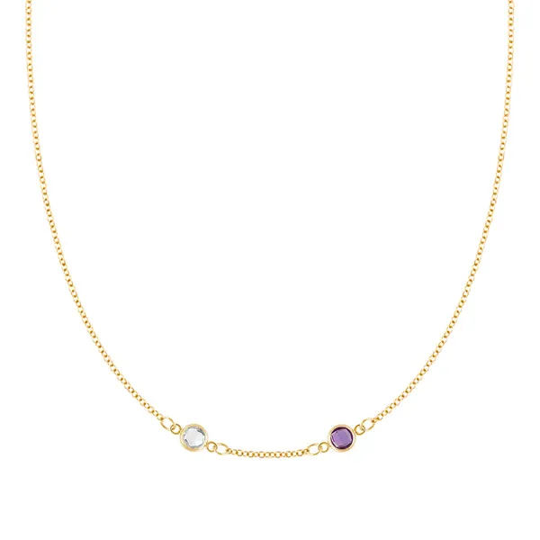 Personalized Classic 2 Birthstone Necklace in 14k Gold (Centered) sold by Haverhill