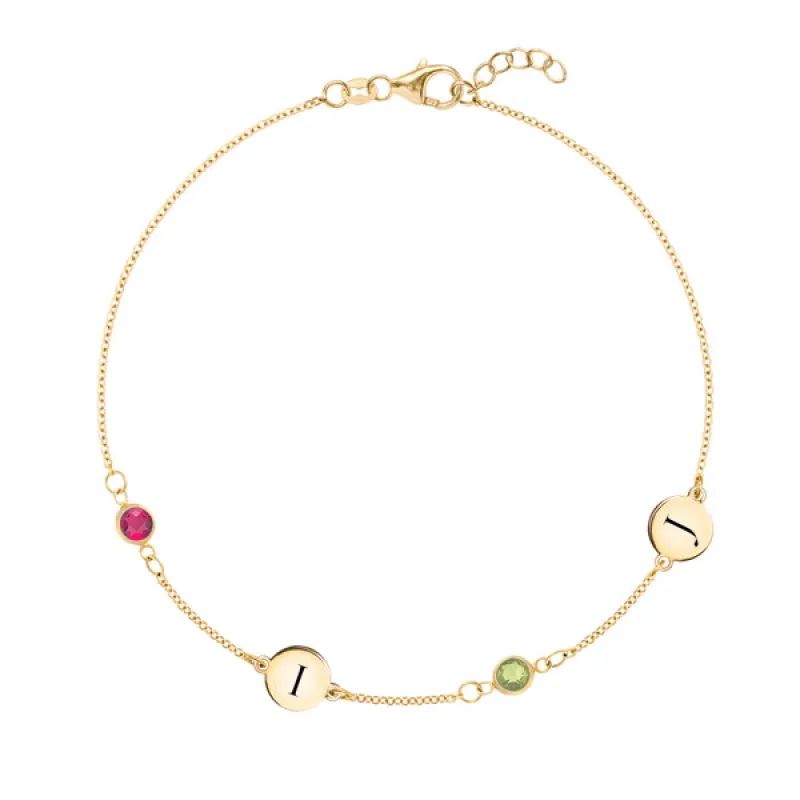 Personalized Classic 2 Letter & 2 Birthstone Bracelet in 14k Gold sold by Haverhill
