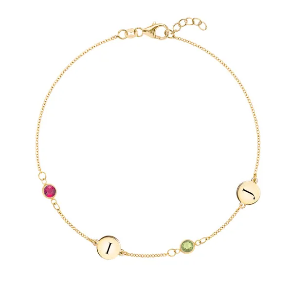 Personalized Classic 2 Letter & 2 Birthstone Bracelet in 14k Gold sold by Haverhill