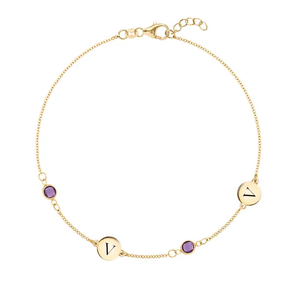 Personalized Classic 2 Letter & 2 Birthstone Bracelet in 14k Gold sold by Haverhill