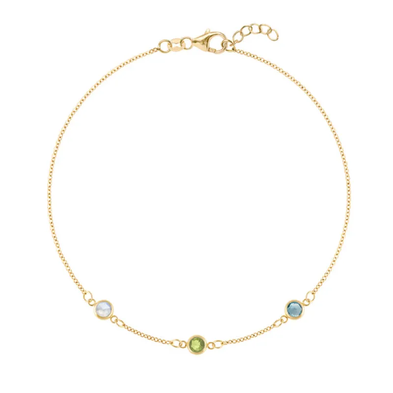 Personalized Classic 3 Birthstone Bracelet in 14k Gold sold by Haverhill