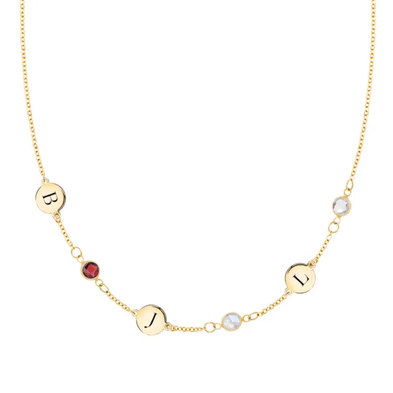 Personalized Classic 3 Letter & 3 Birthstone Necklace in 14k Gold (Single Spacing) made by Haverhill
