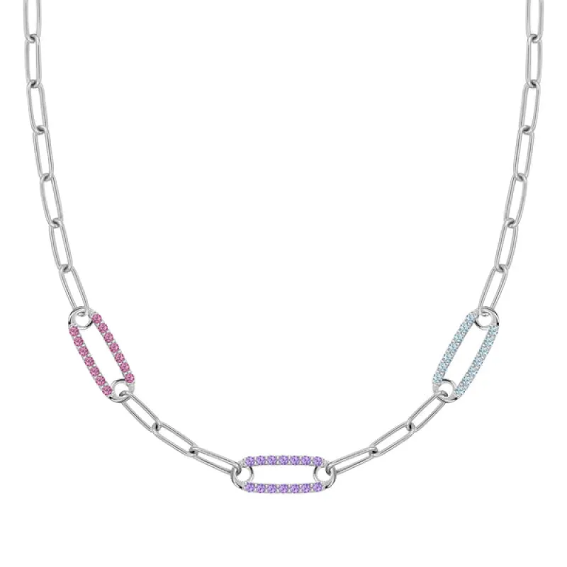 Personalized Adelaide 3 Pavé Birthstone Link Necklace in 14k Gold sold by Haverhill