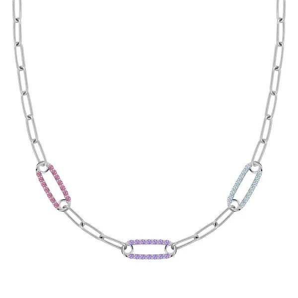 Personalized Adelaide 3 Pavé Birthstone Link Necklace in 14k Gold sold by Haverhill