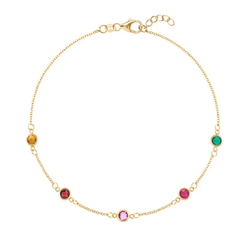 Personalized Classic 5 Birthstone Bracelet in 14k Gold sold by Haverhill